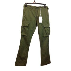 Mnml Mens Green 100% Cotton Mid Rise Bootcut Raw Hem Cargo Pants Sz 32 x 35